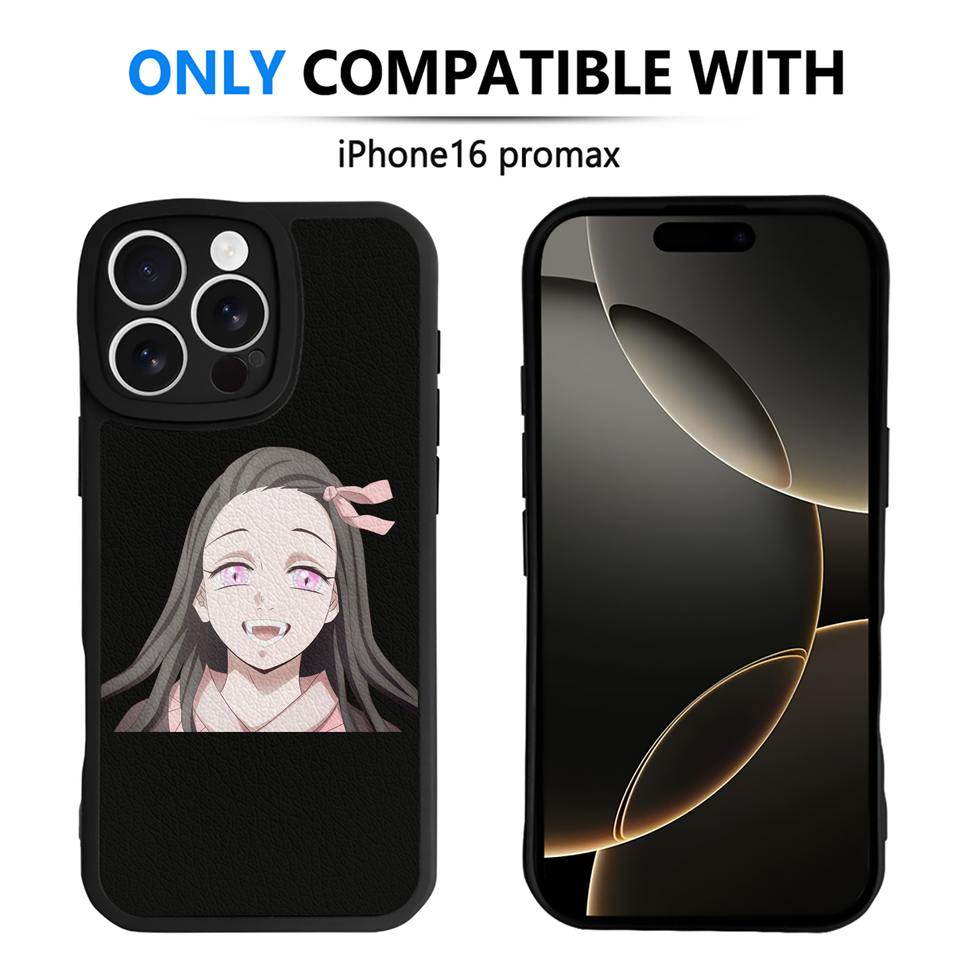 （画像用） 鬼滅の刃（きめつのやいば）竈門 禰󠄀豆子／かまど ねずこ Kamado Nezuko 【iPhone 16シリーズ対応】シリコンスマホケース（レザー調） 材質：シリコン